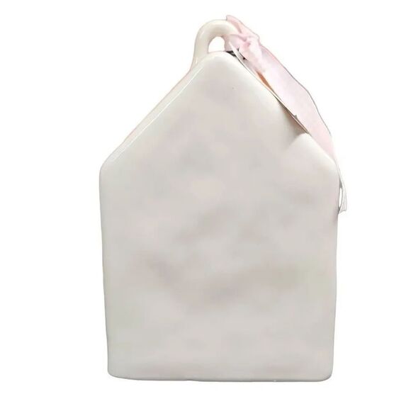 Rae Dunn White Black Baby Bird Ceramic Bird House with Pink Bow - Picture 3 of 5